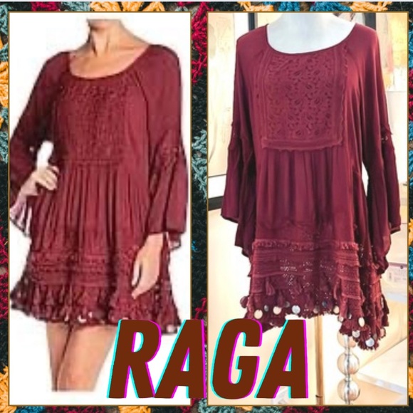 RAGA Dresses & Skirts - NWT,Raga,Gold Coins Embellish the Bottom, Burgundy Lace Dress,Size M
